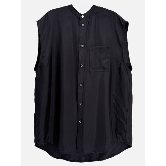 6397 Women's Black Sleeveless Buttondown Shirt Mandarin Collar M - Picture 1 of 7